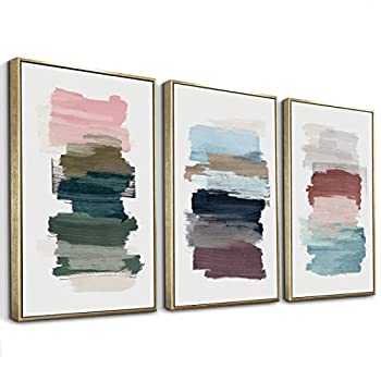 【中古】【輸入品・未使用】抽象的なキャンバス壁アートセット - 額装された水彩画ブロック配列 抽象的な図形 イラスト 現代アートワーク リビングルーム、ベッドルーム、オ