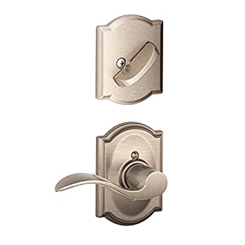 【中古】【輸入品・未使用】Schlage F59ACC619CAMRH サテンニッケルアクセント 右利きインテリアパックレバーセット シングルシリンダーデッドボルトと装飾キャメロットロー