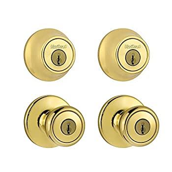 【中古】【インポート品・未当て嵌める】Kwikset 92420-031 ブライト金管楽器 タイロノブ エントリー鍵を掛ける仕掛ける\u0026デッド雄捻子