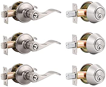 【中古】【輸入品・未使用】Home Improvement Direct 波型フロントドアハンドルとデッドボルトセット シングルシリンダー サテンニッケル仕上げ デッドボルト付きドアロック