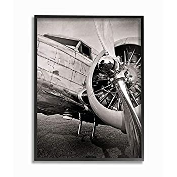【中古】【輸入品・未使用】Stupell Industries オールドスクール ヴィンテージ 飛行機プロペラ 白黒写真 John Slemp Wall Art によるデザイン 24x30 aa-498_fr_24x30