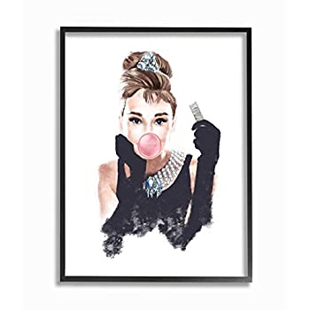 【中古】【輸入品・未使用】Stupell Industries バブルガムで朝食 有名なファッションアイコン ポートレート、Ziwei Li Wall Artによるデザイン、24 x 30、ブラックフレーム