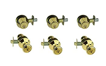 【中古】【輸入品・未使用】NuSet契約者コンボLockset 3セットのキー設定エントリドアロックダブル円柱デッドボルト、同じキー、ポリッシュ、真鍮|スカイマーケットプラス