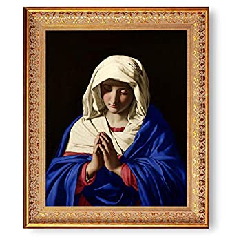 【中古】【インポート品・未当て嵌める】Sassoferrato Leightonによる祈とうの聖母 一こま大きさ:24.5 x 20.5in、すがた絵大きさ:20 x 16in、ヴィンテージパターン ゴールド一こま