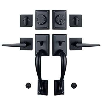 【中古】【インポート品・未当て嵌める】マットブラックロックセット 目立たない 今日的 ダブルドアハンドルセット シングルシリンダーデッドボルトロックとHalifax生き肝付き添い人