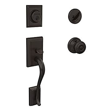 【中古】【輸入品・未使用】Schlage F60 V ADD 716 GEO アディソン フロントエントリーハンドルセット ジョージアンノブデッドボルト付き 片側鍵付き エイジドブロンズ｜スカイマーケットプラス