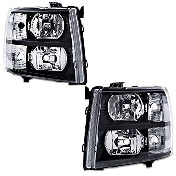 【中古】【輸入品・未使用】運転席&助手席側 2個セット シボレー シルバラード 07-14 クロームブラック ハウジング コーナー ヘッドライト クリア リフレクター ランプ