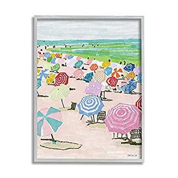 【中古】【輸入品・未使用】Stupell Industries パステル傘 ビーチ水彩風景 ステラデザインスタジオグレーフレームウォールアート 24 x 30 マルチカラー