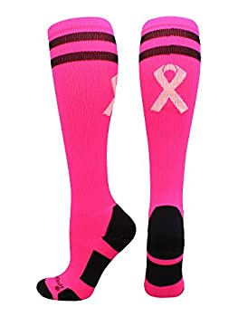【中古】【輸入品・未使用】MadSportsStuff ピンクリボン 乳がん啓発ソックス ストライプ付き S ピンク