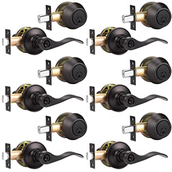 【中古】【輸入品・未使用】Probrico 同一鍵ハンドルセット 玄関ドアノブ ドアレバー 6個パック ブロンズ DL12061ET-101ORB-Combo-6Pack