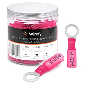 【中古】【インポート品・未当て嵌める】Wirefy 輪っか停留所 1/4in 赤いこと 22-16 AWG 150個 - 熱締め付けるワイヤコネクタキット - 圧着明かり繋ぎ - はんだなしワイヤコネクタ -