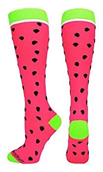 【中古】【輸入品・未使用】(Small, Neon Pink/Neon Green) - MadSportsStuff Neon Watermelon Athletic Over The Calf Socks