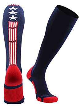 【中古】【輸入品・未使用】MadSportsStuff Patriot Stars and Stripes Over the Calf Socks XL ブルー