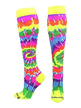【中古】【インポート品・未当て嵌める】MadSportsStuff クレイジー タイダイ 靴下 ふくらはぎを覆う - ソフトボール 蹴球など S 黄色