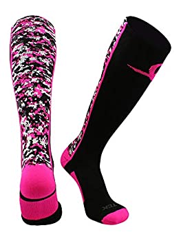 【中古】【インポート品・未当て嵌める】デジタル偽装Aware over the calf SocksピンクリボンソフトボールSoccer Football L 黒いこと