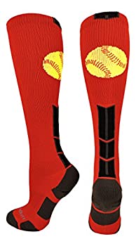 【中古】【輸入品・未使用】MadSportsStuff ふくらはぎの位置にソフトボールロゴ入り 複数色 M レッド