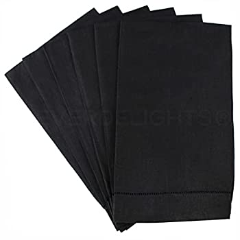 【中古】【輸入品・未使用】CleverDelights 6枚パック ブラック ヘムステッチ ハンドタオル - 14インチ x 22インチ - 45/55 コットンリネンブレンド - ブラック ティータオ