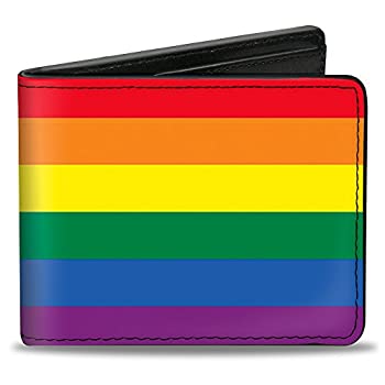 【中古】【インポート品・未当て嵌める】Buckle-Down メンズ バックル落ち込む Pu 二つ折り-信号旗 思いあがり 虹霓 二つ折り紙入れ、マルチ色つや、4.0 x 3.5 US