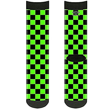【中古】【輸入品・未使用】Buckle-Down ユニ 大人用 ソックス チェッカー ブラック/ネオングリーン クルー マルチカラー