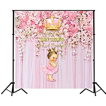 【中古】【輸入品・未使用】Royal Princess ベビーシャワー 背景幕 ピンクフラワー ベビーシャワー ウェディング背景 5x5フィート ビニール ガールズ 誕生日パーティー バナ