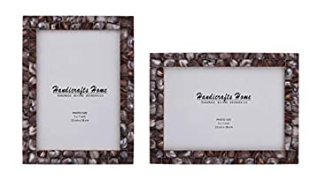 【中古】【輸入品・未使用】5x7 写真フレーム 無垢材と骨の象眼 真珠層 ハンドメイド 2個セット テーブルトップディスプレイと壁掛けフォトフレーム [5x7 モップ-グレー]｜スカイマーケットプラス