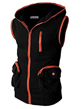【中古】【輸入品・未使用】【H2H】 メンズ カジュアル ファッション カラフル フード付き Zip-up タンクトップ CMOHOSL01-BLACK-3XL