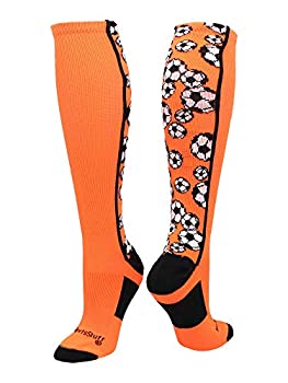 【中古】【輸入品・未使用】MadSportsStuff クレージーサッカーボールロゴ長ソックス L オレンジ
