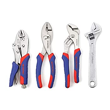 【中古】【輸入品・未使用】WORKPRO Pliers Set 4-piece Locking Plier Slip-joint Plier Groove Joint Pliers and Adjustable Wrench Home Maintenance Tool Kit