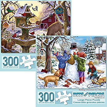 【中古】【輸入品・未使用】Bits and Pieces - Set of Two (2) 300 Piece Jigsaw Puzzles for Adults - Building Snowman, Sunrise Feasting - 300 pc Winter Snow Jigsaws