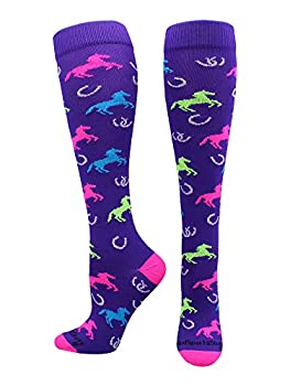 【中古】【輸入品・未使用】(Small, Purple/Neon Pink) - MadSportsStuff Wild Horses Equestrian Athletic Over The Calf Socks