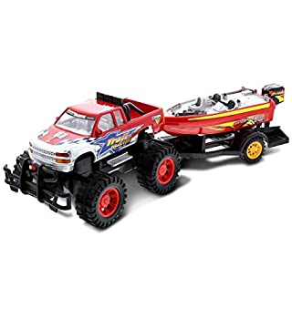 【中古】【輸入品・未使用】Mozlly Red Monster Truck with Boat Powerful Red Monster Truck with Boat - Vehicle Theme - 1 Hauling Truck and 1 Speed