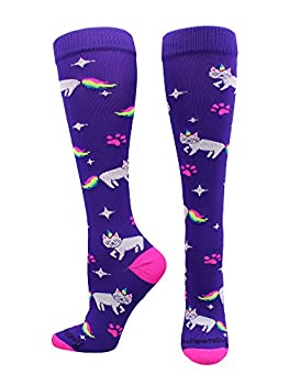 【中古】【インポート品・未当て嵌める】MadSportsStuff Half Cat Halfユニ玉蜀黍???ネオン虹霓Caticorn Athletic Over the Calf Socks S パープル