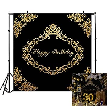 【中古】【輸入品・未使用】LFEEY 8x8フィート 父親 母 誕生日パーティー 背景 写真用 ブラック背景 ゴールドクラウン 花柄 大人 30歳 40歳 50歳 誕生日パーティー フォトブ|スカイマーケットプラス