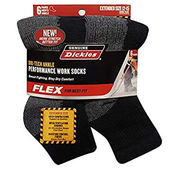 【中古】【インポート品・未当て嵌める】Genuine Dickies メンズ Dri-Tech Performance Work ２５セント貨レングス アンクル靴下 (6足風呂敷き包み), 黒いこと, Shoe Size: 6-12