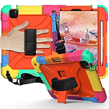 【中古】【輸入品・未使用】iPad Pro 11インチケース 2018 & 2020 360回転可能キックスタンド ショルダーストラップ付き 鉛筆ホルダー内蔵 3層高耐久耐衝撃ケース (レインボ