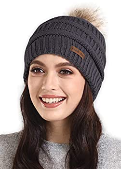 【中古】【輸入品・未使用】Brook + Bay ポンポン付きビーニー帽 レディース - フェイクファーポンポン付き 暖かくて分厚いソフトケーブルニット帽 - 寒い天気のニット帽,