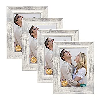 【中古】【インポート品・未当て嵌める】decanit 5x7 活動写真一こま 飾り気の無い アンティーク調 ホワイトウッドパターン 高こと細か硝子 一覧表いの一番 見せびらかす \u0026 壁据え置き フォトフレー