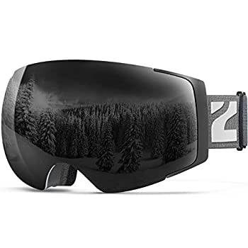 【中古】【輸入品・未使用】Zionor スキースノーボード用 雪眼鏡 磁石 二重層 レンズ 球面 設計 防曇 UV保護 滑り止め ストラッ付き ブラックフレームブラックレンズ