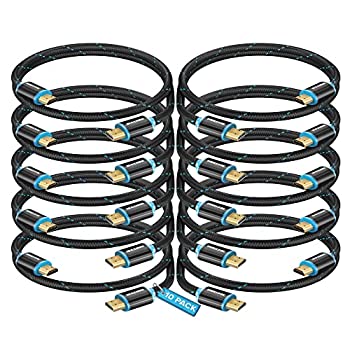 【中古】【輸入品・未使用】HDMIケーブル 4K Ultra HD 2フィート (10本パック) ナイロン編組 HDMI 2.0ケーブル 高速 18Gbps 4K@60Hz HDR 3D 2160p 1080p HDCP 2.2 ARC HDMI