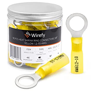 【中古】【輸入品・未使用】Wirefy リングコネクタ 90個 3/8インチ イエロー 12-10 AWG - 熱収縮コネクタ - 電気コネクタ - はんだなしワイヤコネクタ - 自動車マリンリング