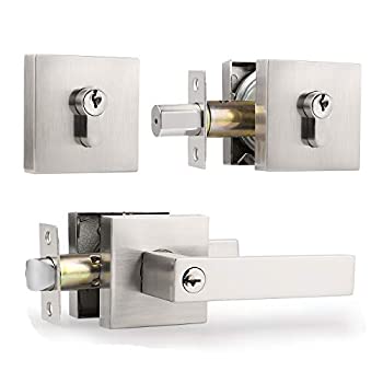 【中古】【輸入品・未使用】Knobonly 1セット 玄関ドアレバーとデッドボルトロックセット デッドボルト 両側鍵 すべて同じ鍵 モダンスタイル フロントと外側のドアハンドル