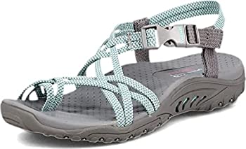 【中古】【インポート品・未当て嵌める】Skechers レディース レゲエ・イル・モン 運動競技サンダル, 薄墨色/アクア, 5