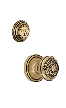 【中古】【輸入品・未使用】Grandeur Georgetown Rosette with MatchingデッドボルトとWindsorノブComplete Single円柱コンボパックセット、ビンテージ真鍮｜スカイマーケットプラス