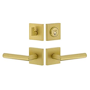 【中古】【輸入品・未使用】Viaggio 629920 Quadrato Rosette 2-3/8インチ バックセット モダンレバーとマッチするデッドボルト付き サテン真鍮エントリーセット
