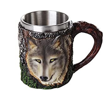 【中古】【輸入品・未使用】Wild Wolf Mug Stainless Steel Liner Collectible Tankard 350ml
