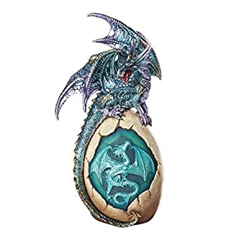 【中古】【輸入品・未使用】Pacific Giftware アクアラベンダードラゴンの置物 LEDライト付き ドラゴンの卵を守る 収集価値のある像 10H｜スカイマーケットプラス