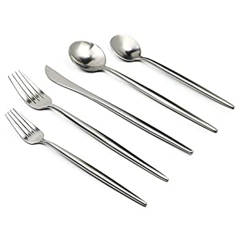 【中古】【輸入品・未使用】(4, Silver) - JANKNG 20-Pieces Luxury Silver 18/10 Stainless Steel Flatware Set, Matte Finish, Service for 4