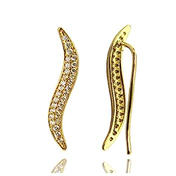 【中古】【輸入品・未使用】14?K黄色またはホワイトゴールド波キュービックジルコニアEar Climber Crawler Earrings