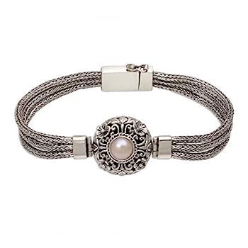 【中古】【輸入品・未使用】Novica養殖淡水真珠スターリングシルバー花ペンダントブレスレット、7.75?\