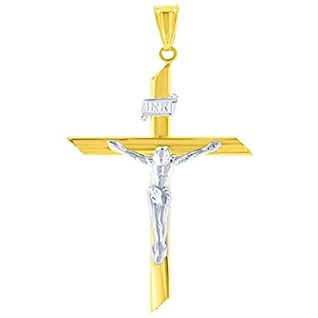 【中古】【輸入品・未使用】14?KツートンゴールドカトリッククロスwithイエスキリストチャームINRI十字架ペンダント